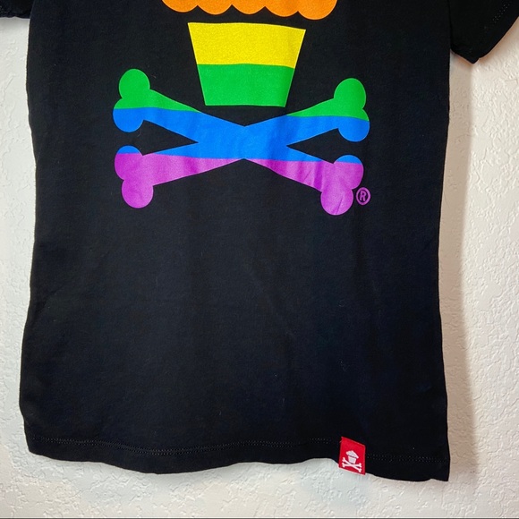 Johnny Cupcakes Womens Shirt Small Black Rainbow Pride LGBTQ Cupcake Crossbones - Picture 4 of 11